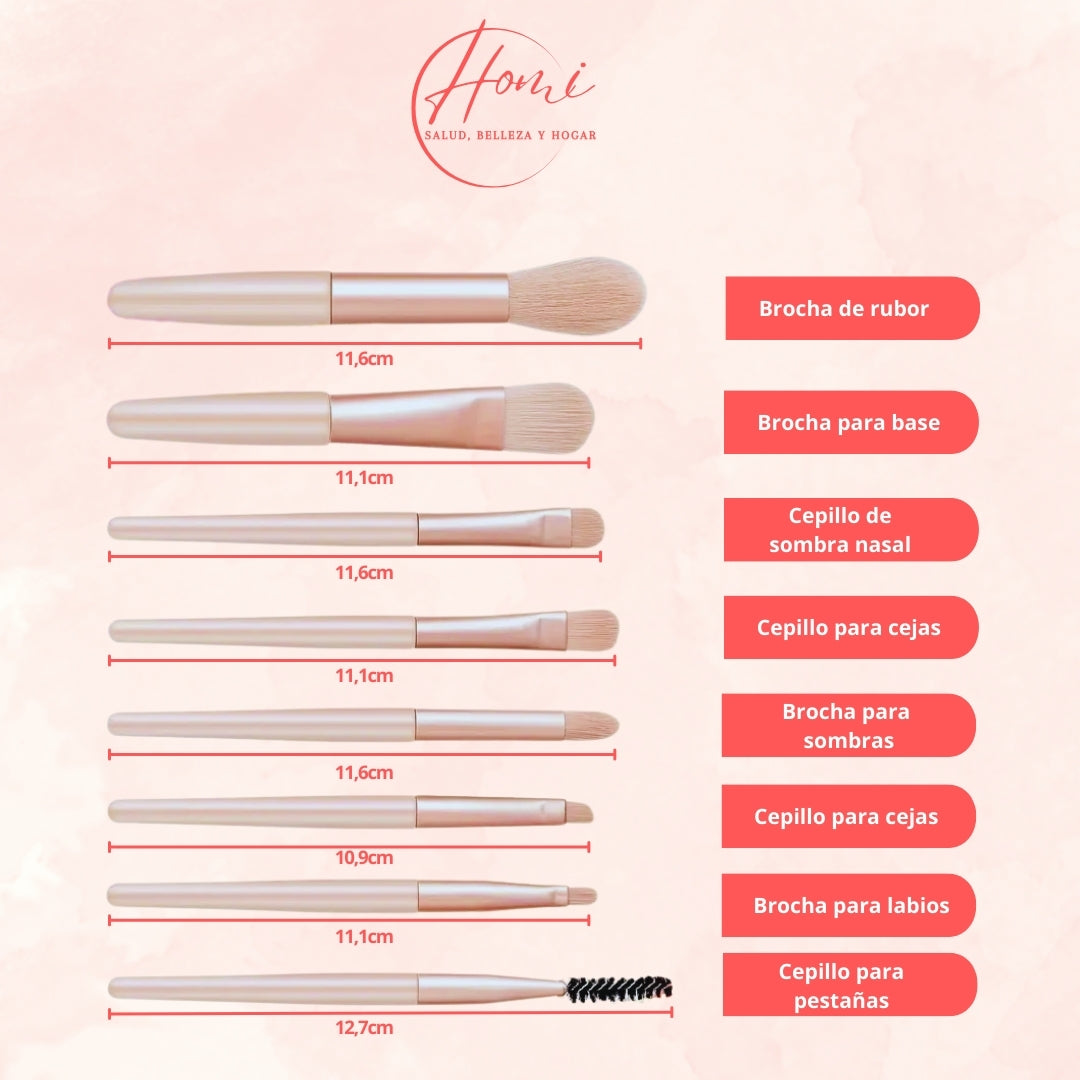 Set de 8 brochas de maquillaje más estuche