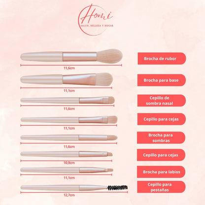 Set de 8 brochas de maquillaje más estuche